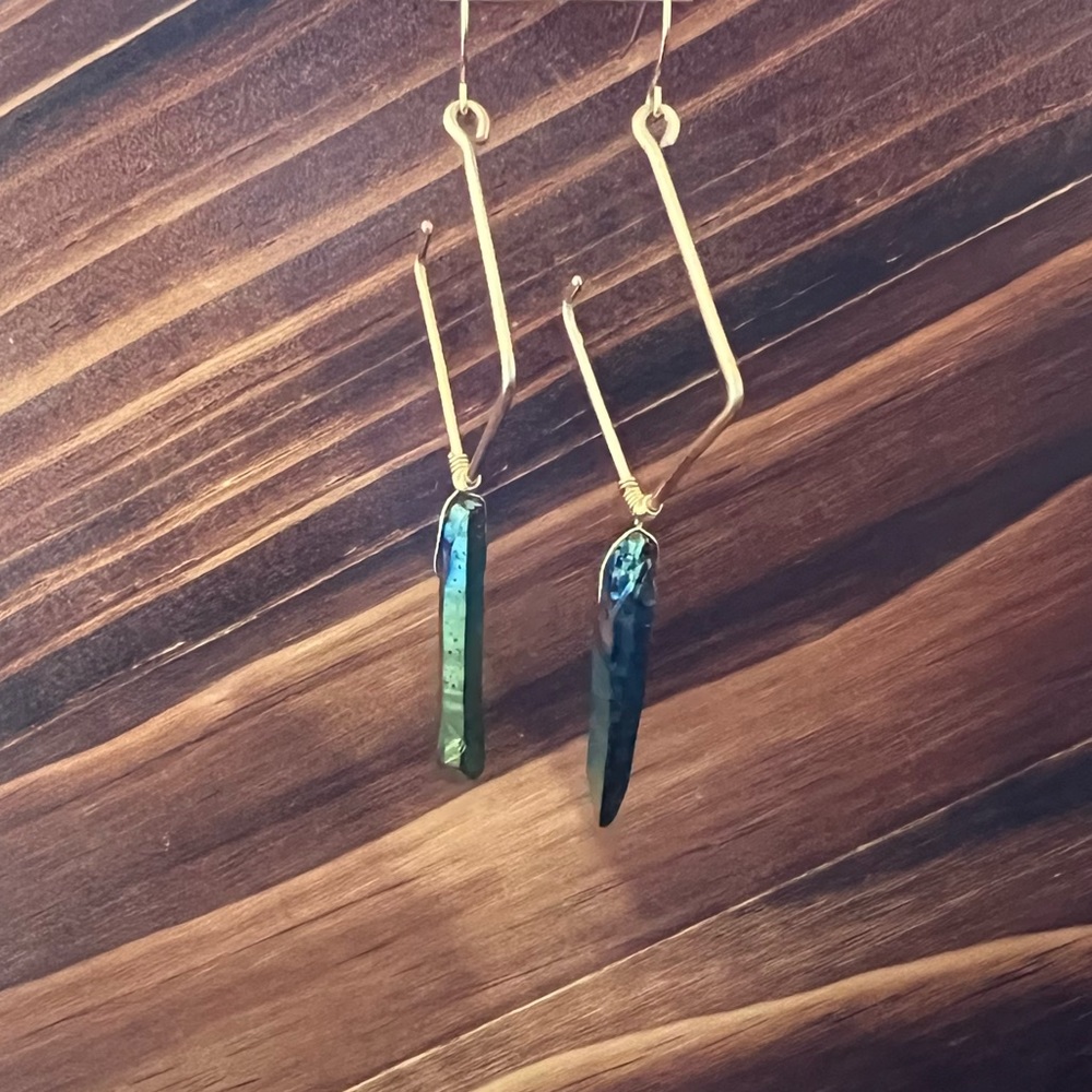 Teal and gold crystal earrings.